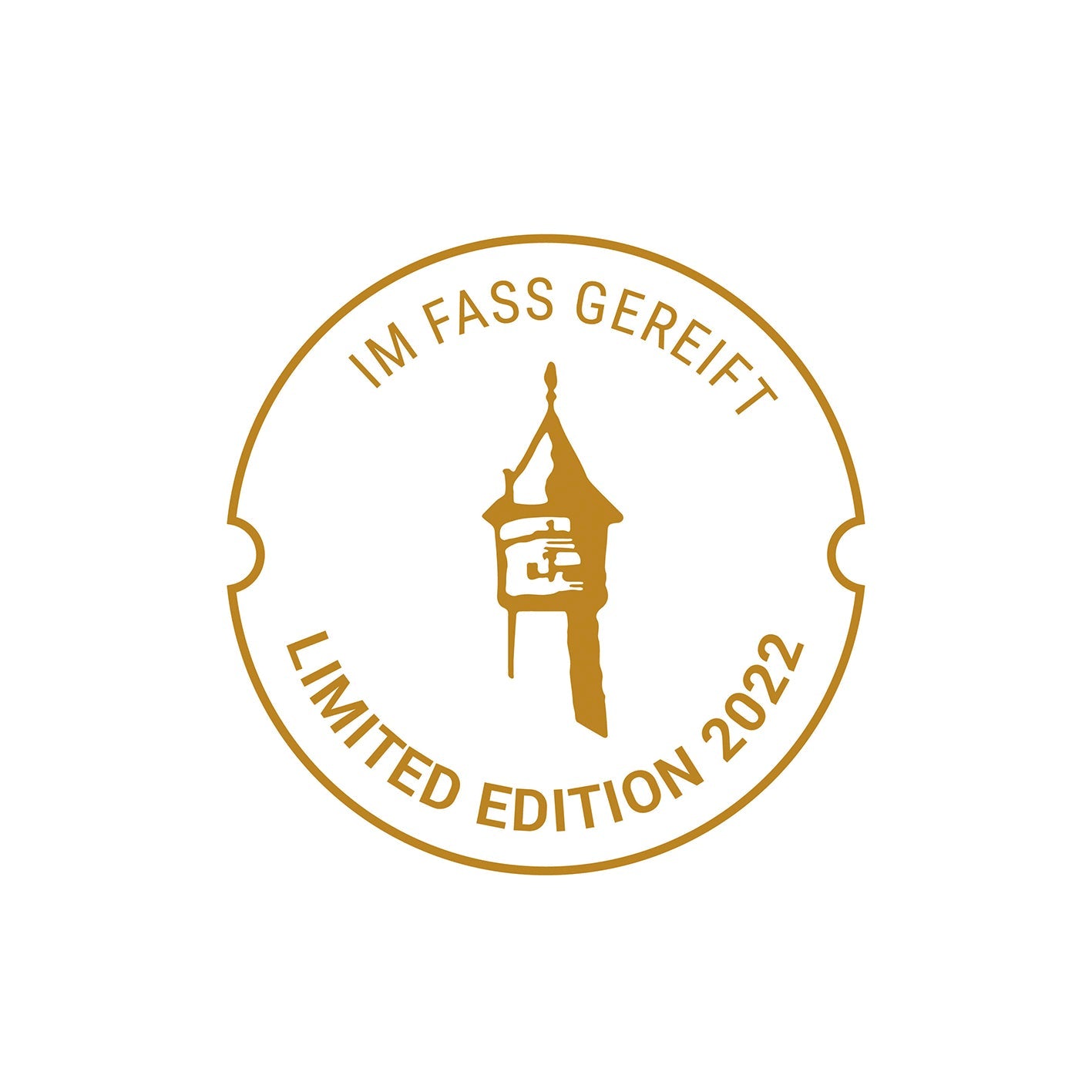 Logo der TURM GIN Barrel Aged - Limited Edition 20223: Wasserturm Zeichnung und Text "Im Fass gereift - Limited Edition 2022".